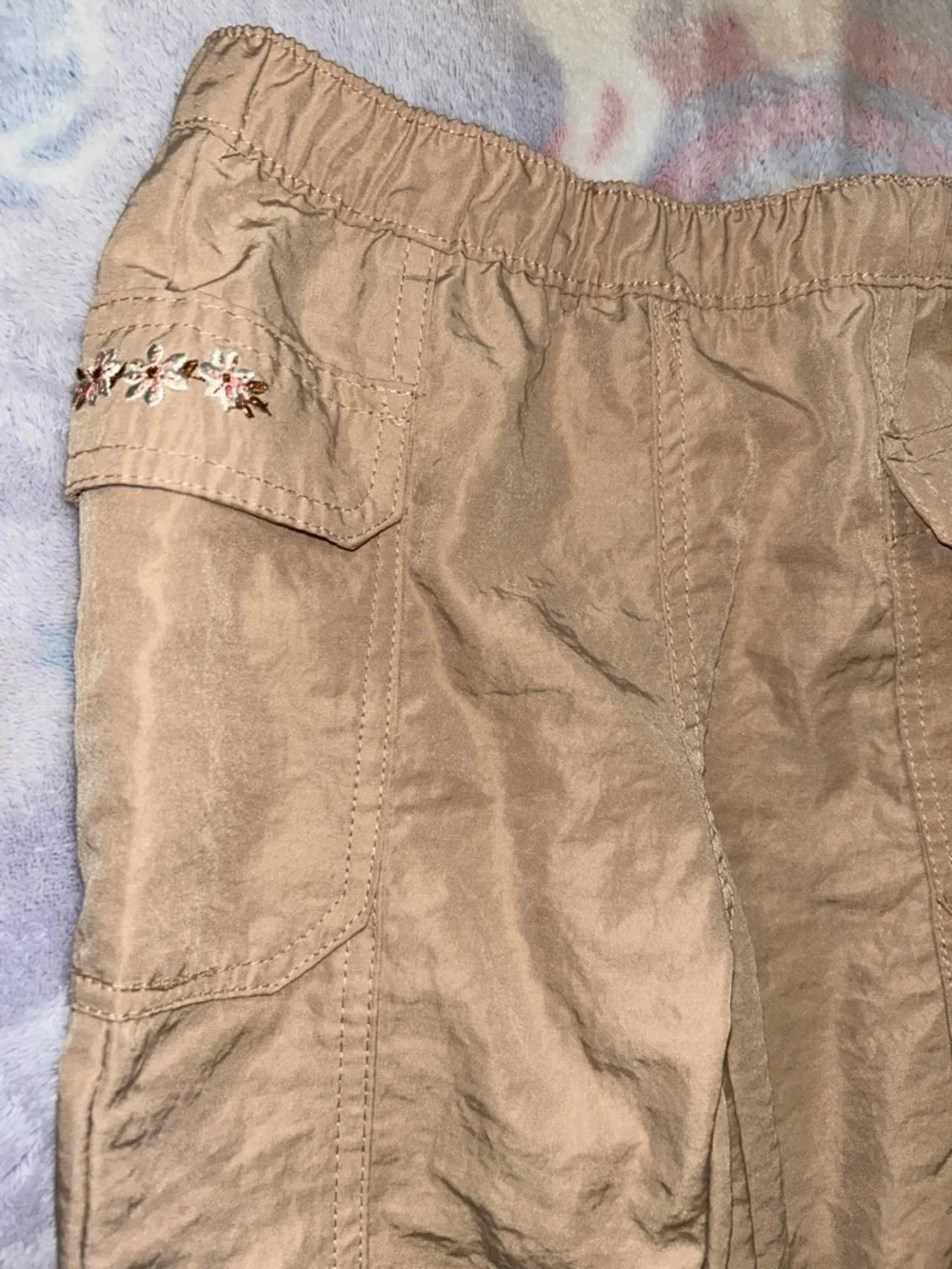 Little Lass Pink Floral Smocked Top and Tan Pants Set - Picture 3 of 4